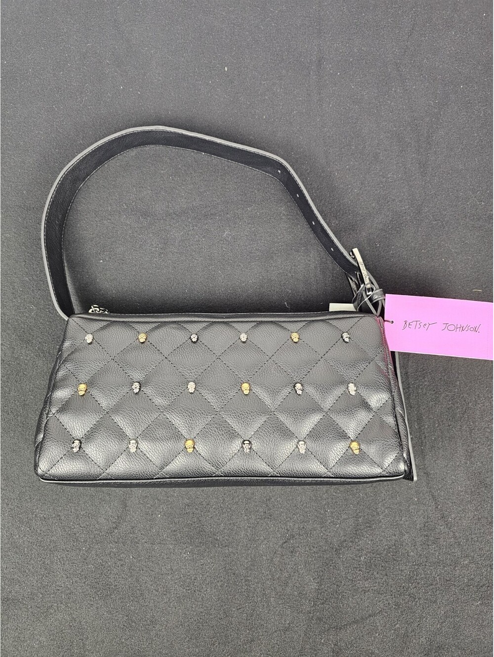 BETSY JOHNSON QUILTED XORUMOR SHOULDER BAG METAL SKULL Studs NWT